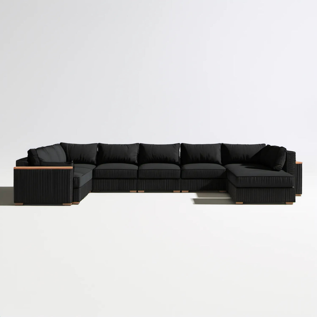Modułowa narożna sofa ogrodowa z technorattanu PE, czarno-brązowa, 360 x 85 x 70 cm