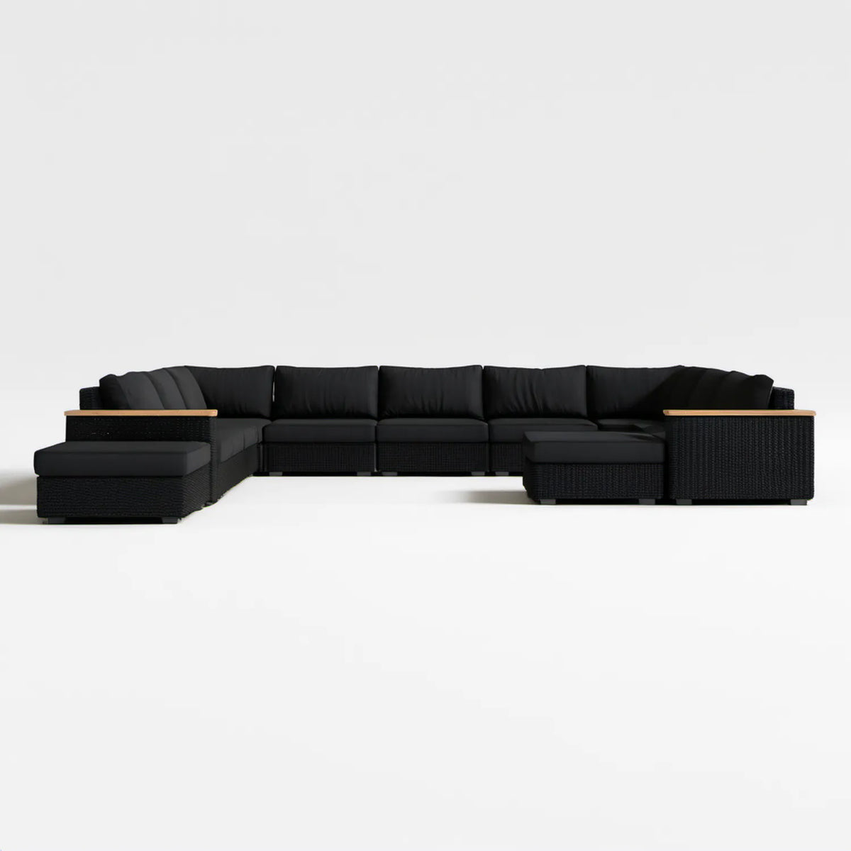Modułowy narożnik ogrodowy z technorattanu 420 x 210 x 65 cm Czarny/Brązowy