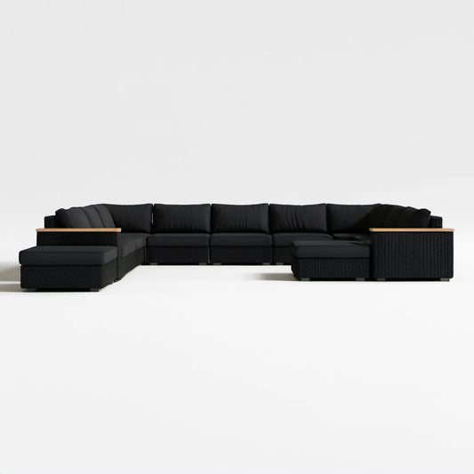 Modułowy narożnik ogrodowy z technorattanu 420 x 210 x 65 cm Czarny/Brązowy