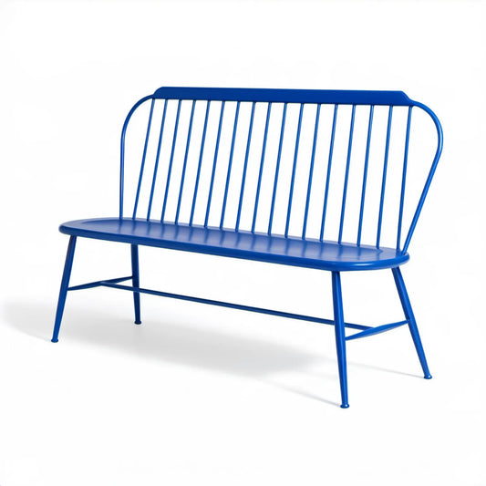 Niebieska stalowa ławka dwuosobowa 120 x 60 x 85 cm